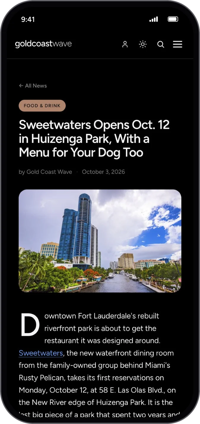 A story open in the app: a photograph and headline above the article set in the publication's own type.